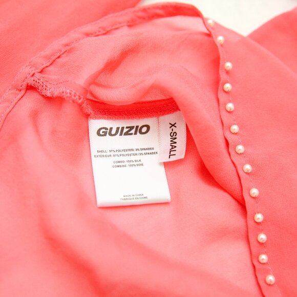 Danielle Guizio Long Sleeve Pearl Trim Top In Punch Silk Size XS - Picture 11 of 14